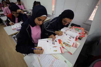 Pupils wearing the hijab at Ahmed Mahmoud Mustafa School in Dokki district, Giza. EPA