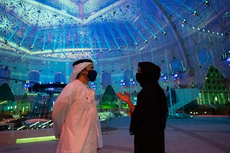 Sheikh Abdullah bin Zayed at the Expo 2020 site in Dubai. The world fair is scheduled to open on October 1 and will run until March 31, 2022.