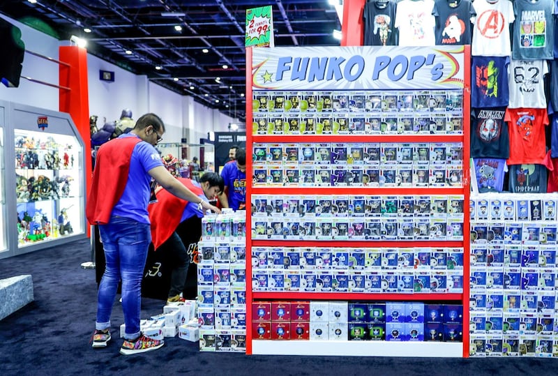 Dubai, April 12,2019.   MEFCC day 2-Geek Nation Funko Pop's for sale..Victor Besa/The National.Section:  AcReporter:  Chris Newbould