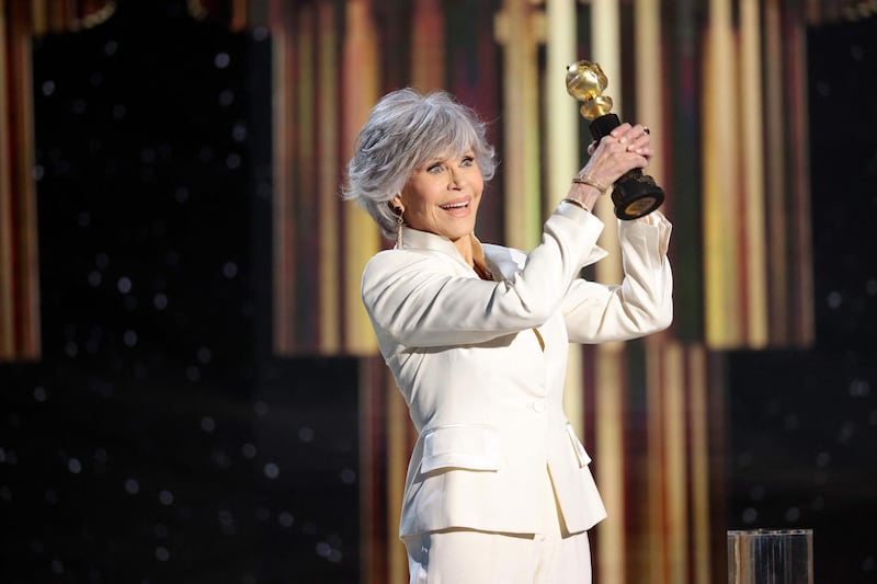 Jane Fonda accepts the Cecil B DeMille Award onstage at the 78th Annual Golden Globe Awards. AFP / NBCUniversal