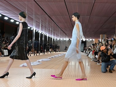 Chiffon dresses on the Prada spring/summer 2024 runway during Milan Fashion Week. EPA