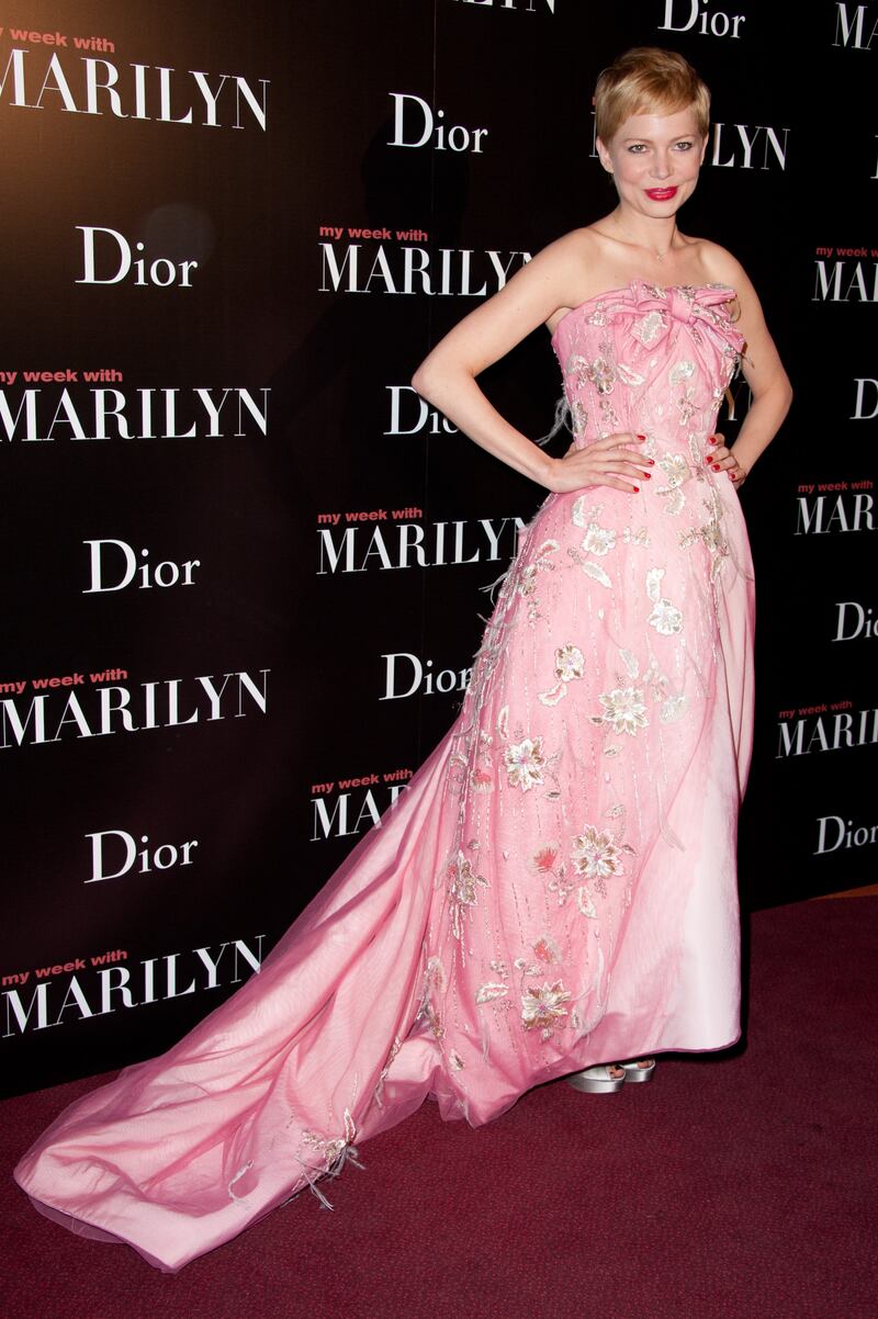 In pink Dior at the 'My Week with Marilyn' Paris premiere on February 15, 2012. Getty Images