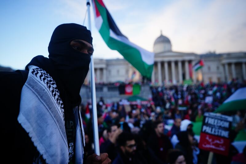 Thousands of people gathered in Trafalgar Square, London, for a pro-Palestine demonstration. PA