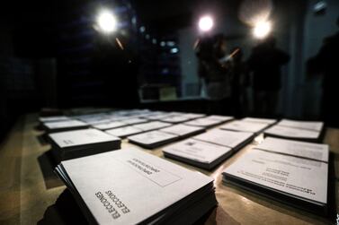 View of the polling material for general elections in a warehouse in Valencia, eastern Spain, 04 November 2019. Spain will hold general elections on 10 November 2019, after Spanish Primer Minister Sanchez failed to form government following 28 April elections EPA