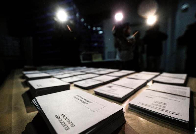 epa07971593 View of the polling material for general elections in a warehouse in Valencia, eastern Spain, 04 November 2019. Spain will hold general elections on 10 November 2019, after Spanish Primer Minister Sanchez failed to form government following 28 April elections.  EPA/Manuel Bruque