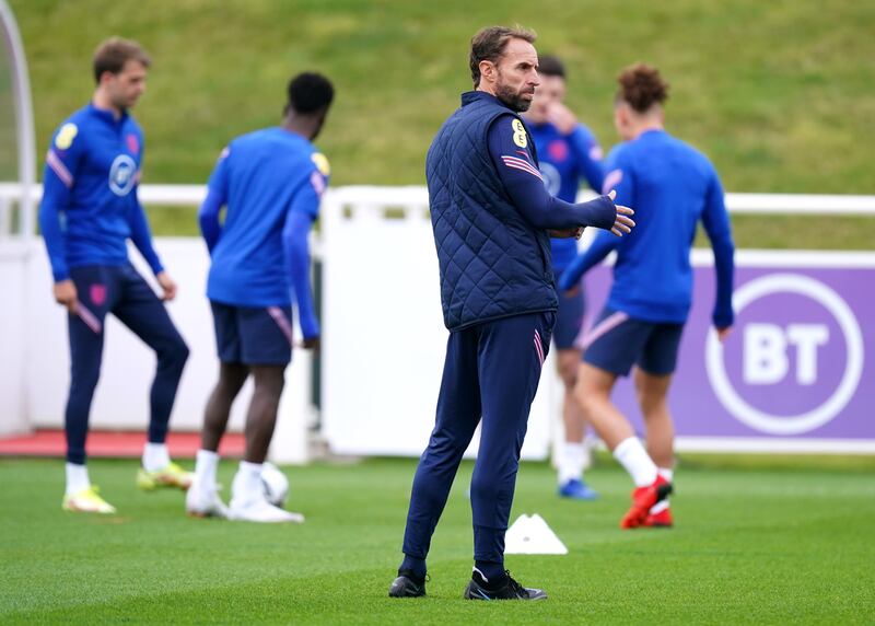 England manager Gareth Southgate oversees training. PA
