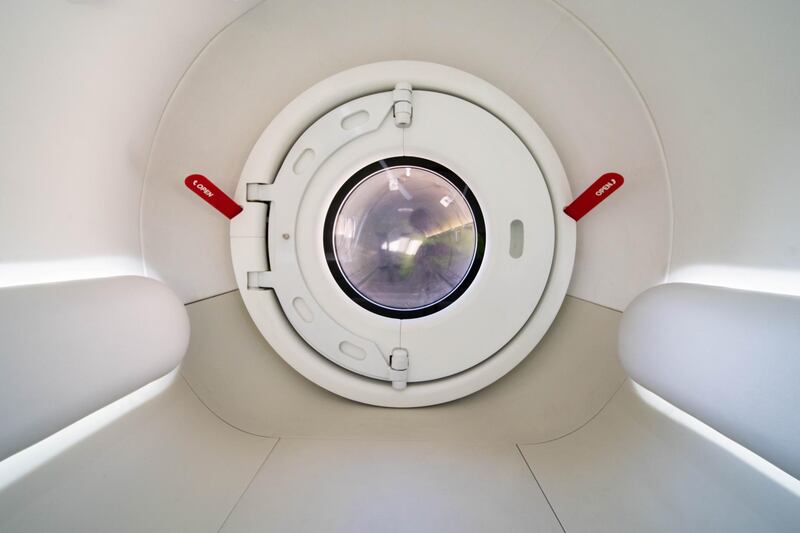 The interior of a Virgin Hyperloop pod is seen at their DevLoop test site in Las Vegas, Nevada. Reuters