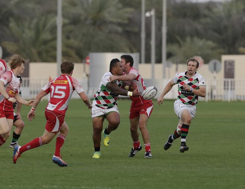 The Abu Dhabi Harlequins dominate the game against the Bahrain  in a West Asia Championship match held at the Zayed Sports City on March 18.  Jeffrey E Biteng / The National