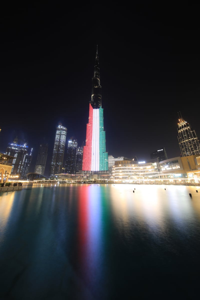 Burj Khalifa in the colours of Kuwait.