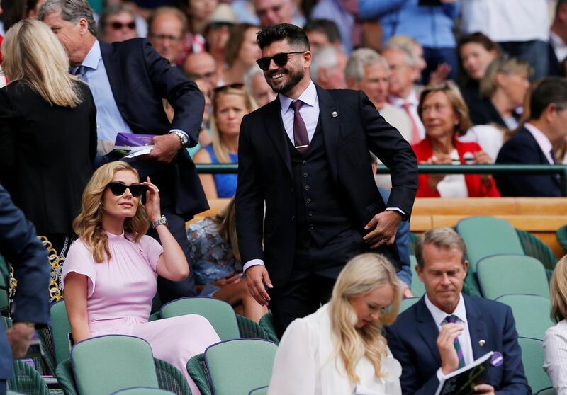 Singer Katherine Jenkins and husband Andrew Levitas in the Royal Box ahead of the final between Switzerland's Roger Federer and Serbia's Novak Djokovic Photo: Reuters