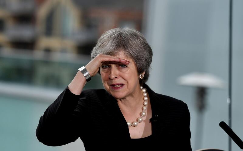 Britain's Prime Minister Theresa May delivers a speech at the Waterfront Hall in Belfast, Northern Ireland, July 20, 2018. Charles McQuillan/Pool via Reuters      TPX IMAGES OF THE DAY