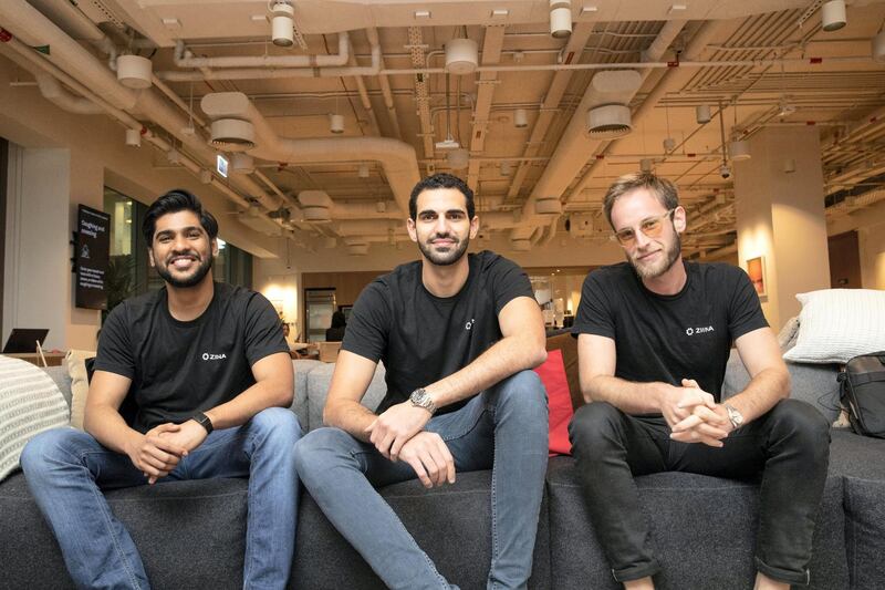 DUBAI, UNITED ARAB EMIRATES. 20 AUGUST 2020. Ziina app developers: Ltor: Ashiq Korikkar - Head of Growth, Faisal Toukan - Co -Founder & CEO and Andrew Gold - Co - Founder & Head of Engineering. (Photo: Antonie Robertson/The National) Journalist: Keith Fernandez. Section: National.