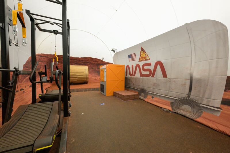 A treadmill in the habitat, where a crew of four will live and work in for a year. Photo: Nasa 