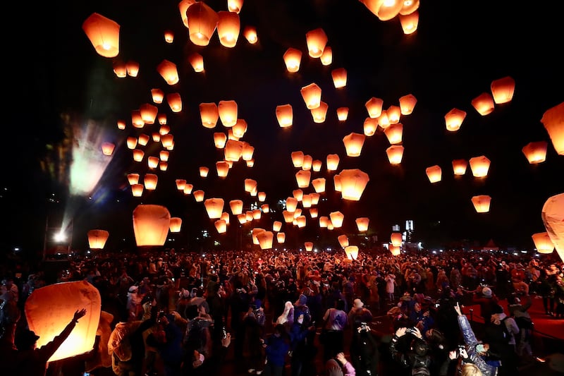 The Lantern Festival in Pingxi, New Taipei City, Taiwan, where people released thousand of lights into the night sky to wish for peace and happiness. EPA