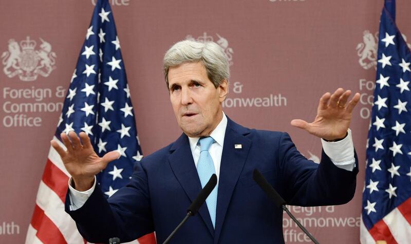 John Kerry said at a Friends of Syria meeting in London that the Syrian regime’s plan to hold a presidential election on June 3 was “an insult” to the Syrian people and would be a “fraud”. Andy Rain / EPA / May 15, 2014