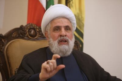 FILE PHOTO: Lebanon's Hezbollah deputy leader Sheikh Naim Qassem gestures as he speaks during an interview with Reuters in Beirut, Lebanon March 15, 2018. REUTERS/Aziz Taher/File Photo