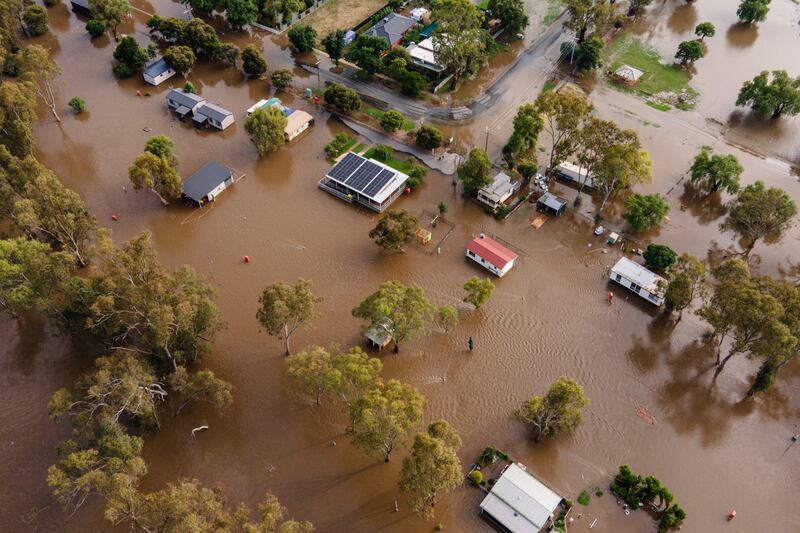 Houses submerged by floods in Rochester, Australia. Severe weather warnings were in place for vast areas of central Victoria after heavy rainfall overnight. Getty Images