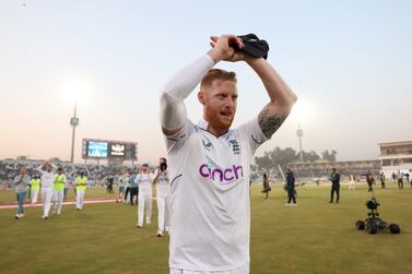 RAWALPINDI, PAKISTAN - DECEMBER 05: Ben Stokes of England celebrates as he leaves the field after winning the First Test Match between Pakistan and England at Rawalpindi Cricket Stadium on December 05, 2022 in Rawalpindi, Pakistan. (Photo by Matthew Lewis / Getty Images)