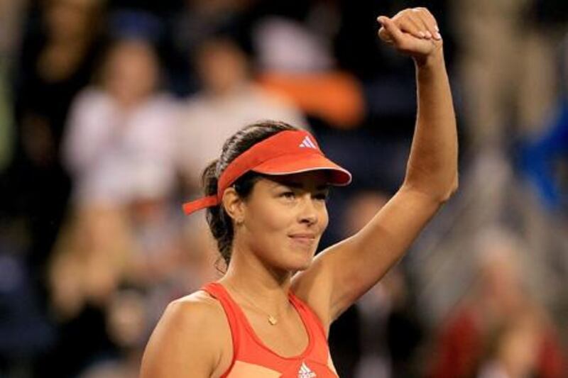INDIAN WELLS, CA - MARCH 13: Ana Ivanovic of Serbia acknowledges the crowd after defeating Caroline Wozniacki of Denmark during the BNP Paribas Open at the Indian Wells Tennis Garden on March 13, 2012 in Indian Wells, California.   Matthew Stockman/Getty Images/AFP== FOR NEWSPAPERS, INTERNET, TELCOS & TELEVISION USE ONLY ==

