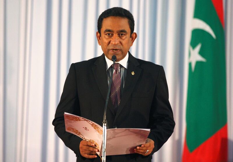 FILE PHOTO Abdulla Yameen takes his oath as the President of Maldives during a swearing-in ceremony at the parliament in Male November 17, 2013. REUTERS/Waheed Mohamed/File Photo