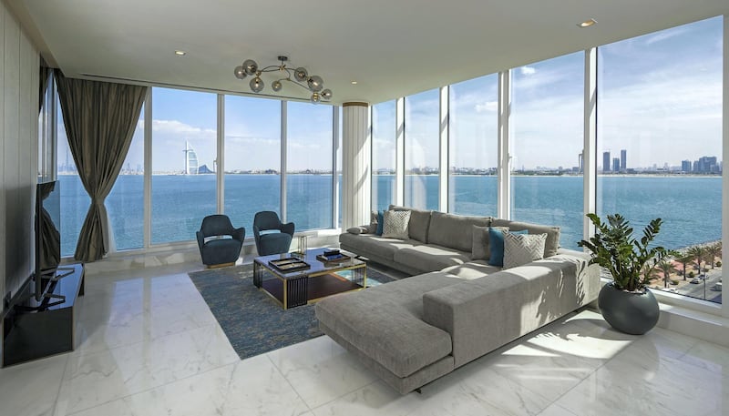 The second living room at a penthouse on the Palm. Courtesy of Palma Holding