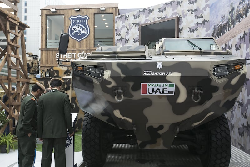 Streit’s Alligator armoured carrier is designed to withstand mine strikes and IED explosions, and can carry up to eight troops, along with a commander and driver. Mona Al Marzooqi / The National