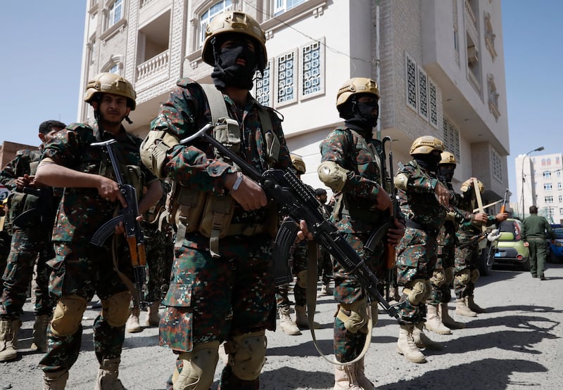 Houthis forces take part in a military parade in the rebel-held Yemeni capital, Sanaa. EPA