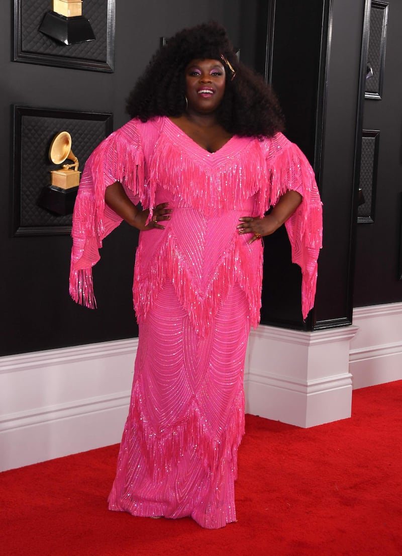 British singer-songwriter Yola arrives for the 62nd Annual Grammy Awards on January 26, 2020, in Los Angeles.  / AFP / VALERIE MACON
