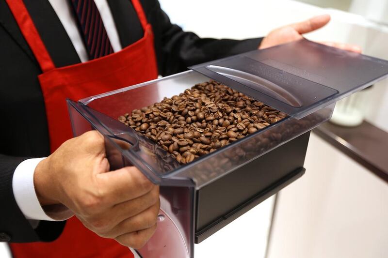 Coffee beans being readied for a coffee maker at Miele Gallery. Miele machines generally take coffee beans and grind them but customers found that if the machine was not used for a certain amount of time the beans spoiled. Pawan Singh / The National