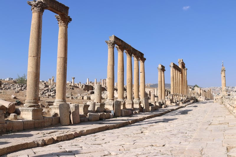 Jerash’s Cardo, the main column-lined street that runs through the sprawling Roman city and normally packed with tour groups of different nationalities, is empty mid-day on a Wednesday on October 21, 2020