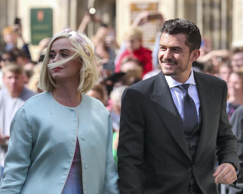 YORK, ENGLAND - AUGUST 31: Katy Perry and Orlando Bloom seen at the wedding of Ellie Goulding and Caspar Jopling at York Minster Cathedral on August 31, 2019 in York, England. (Photo by John Rainford/GC Images)