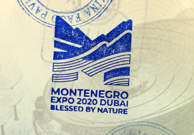 Passport stamp for the pavilion of Montenegro.