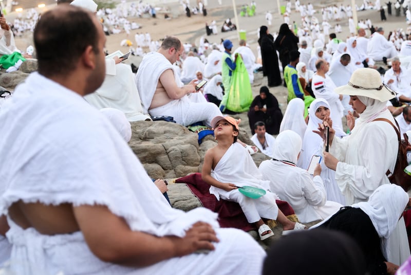 Muslim pilgrims gather at the top of the rocky hill known as the Mountain of Mercy, on the Plain of Arafat, during the annual Hajj pilgrimage, near the holy city of Makkah. Reuters