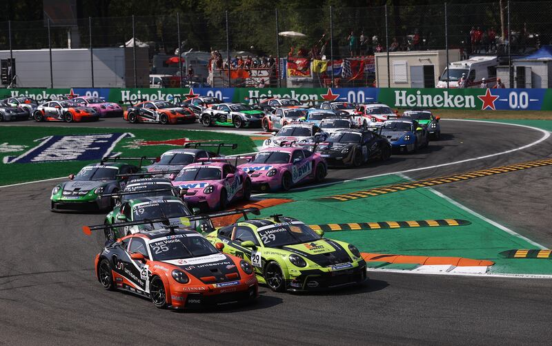 The race gets underway in the Porsche Mobil 1 Supercup at Autodromo di Monza in Italy on Sunday, September 12. Getty