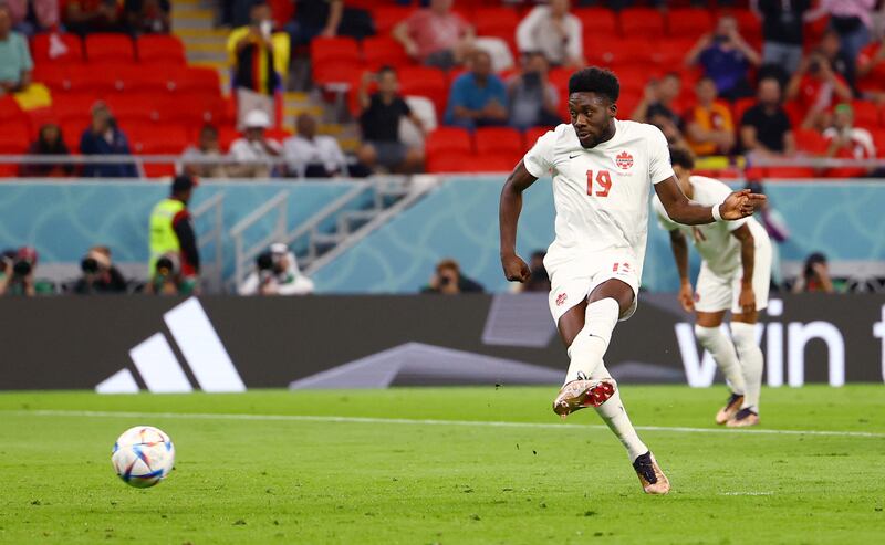 Canada's Alphonso Davies has his penalty saved by Belgium's Thibaut Courtois. Reuters