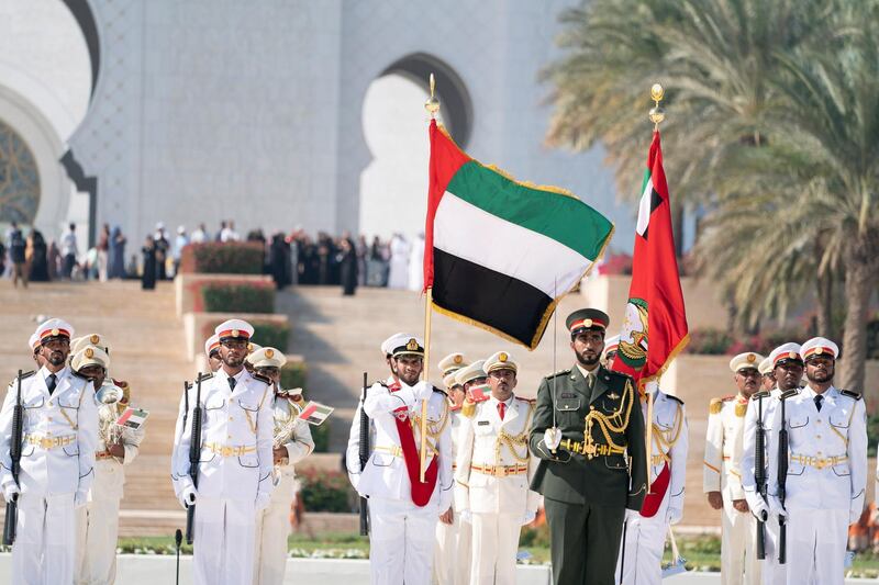 ABU DHABI, UNITED ARAB EMIRATES - November 29, 2018: Members of the UAE Armed Forces participate in a Commemoration Day ceremony at Wahat Al Karama. 


( Mohamed Al Hammadi / Crown Prince Court - Abu Dhabi )
---