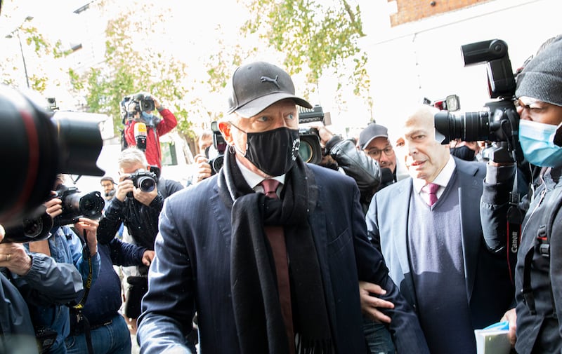The former tennis world no 1 arrives for an insolvency hearing at The City of Westminster Magistrates Court, London in September 2020. Getty Images