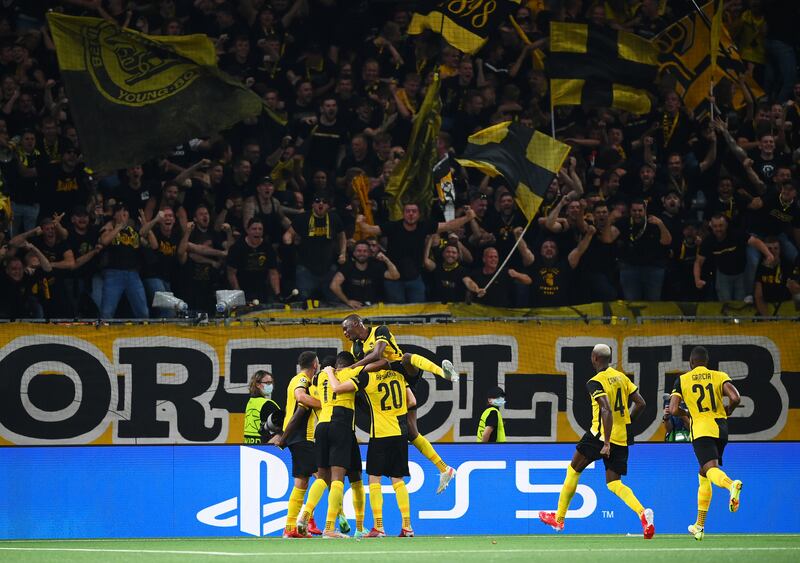 Nicolas Moumi Ngamaleu celebrates with teammates after scoringfor Young Boys. Getty