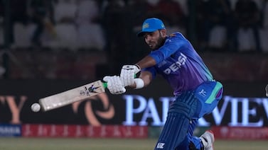 Multan Sultans' Usman Khan made a half century in the Pakistan Super League final against Islamabad United in Karachi on Monday, March 18, 2024. AP