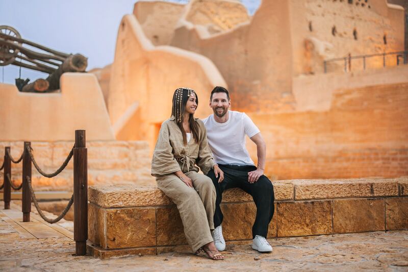 Lionel Messi and his wife his wife Antonela Roccuzzo in Saudi Arabia. Photo: Saudi Ministry of Tourism