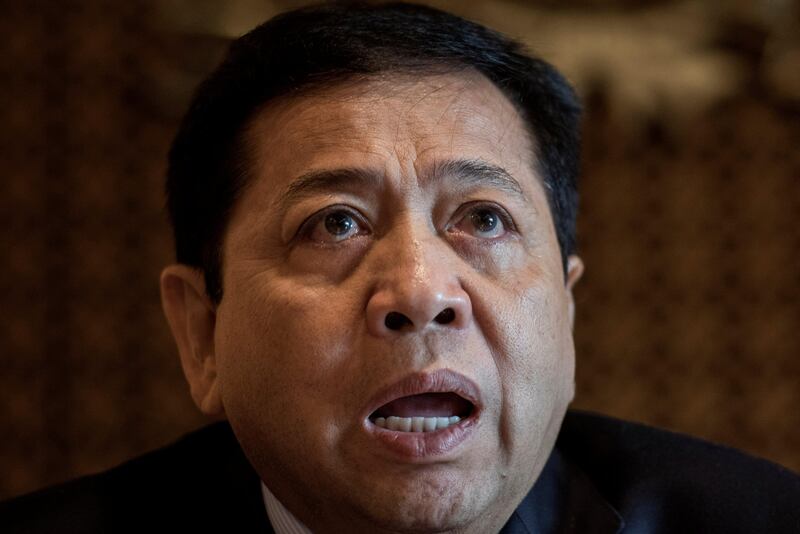 The speaker of Indonesia's parliament Setya Novanto talks to reporters in Jakarta, Indonesia, July 18, 2017. Antara Foto/Agung Rajasa via REUTERS    ATTENTION EDITORS - THIS IMAGE WAS PROVIDED BY A THIRD PARTY. MANDATORY CREDIT. INDONESIA OUT. NO COMMERCIAL OR EDITORIAL SALES IN INDONESIA.