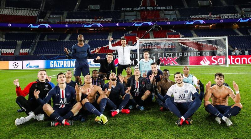 Paris Saint-Germain mock Erlin Haaland's goal celebration after the win over Borussia Dortmund.