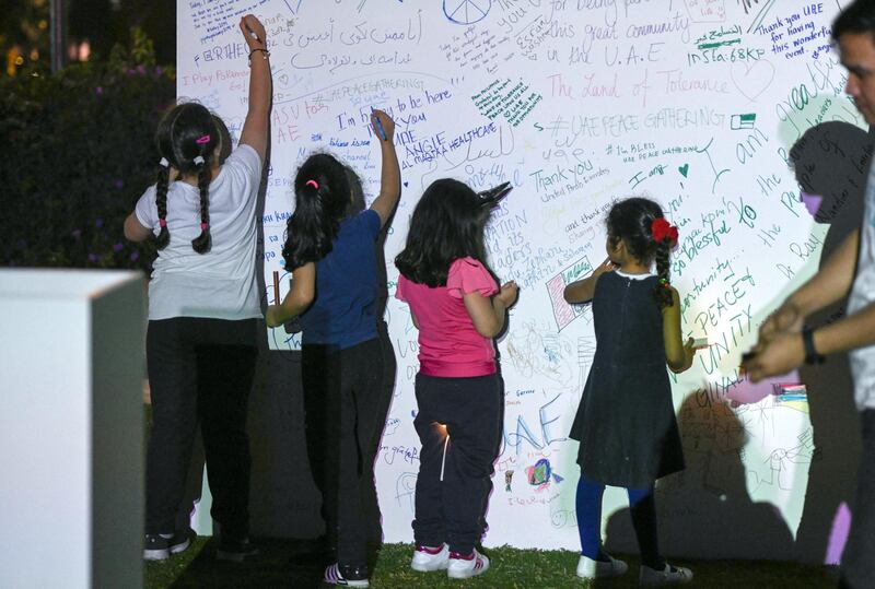 Abu Dhabi, United Arab Emirates - Entertainment for the children at the UAE Peace Gathering at Umm Al Emarat Park on February 1, 2019. Khushnum Bhandari for The National
