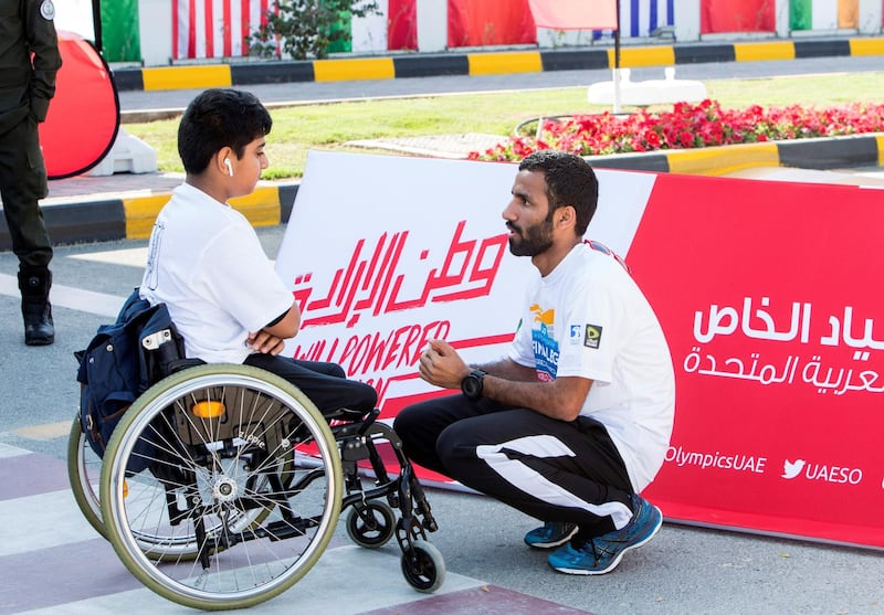 DUBAI, UNITED ARAB EMIRATES -Participants  at the Special Olympics TorchRun at Al Thiqah Club.  Leslie Pableo for The National