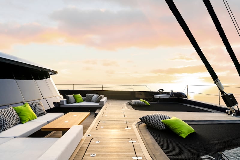 One of several  relaxation spaces across the solar-powered electric yacht. Photo: Sunreef