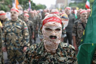 Members of a special IRGC force attend a rally in Tehran, Iran. Wana via Reuters