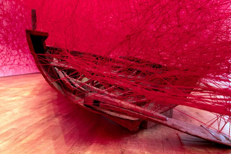 DUBAI, UNITED ARAB EMIRATES - NOVEMBER 7, 2018. 

Artist Chiharu Shiota's work at Jameel Arts Center.

The Jameel Arts Center is set to open on November 11, Located at the Jaddaf Waterfront,  the multidisciplinary space is dedicated to exhibiting contemporary art and engaging communities through learning, research and commissions. It houses several gallery spaces, an open access library and research centre, project and commissions spaces, a writer���s studio, indoor and outdoor event spaces, a roof terrace for film screenings and other events, a bookstore dedicated to arts and culture related publications, a caf�� and a full-service restaurant.

The centre is one of the first independent not-for-profit contemporary arts institutions in the city. It is founded and supported by Art Jameel, an independent organisation that fosters contemporary art practice, cultural heritage protection, and creative entrepreneurship across the Middle East, North Africa and beyond.

(Photo by Reem Mohammed/The National)

Reporter: MELISSA GRONLUND
Section:  AC WK