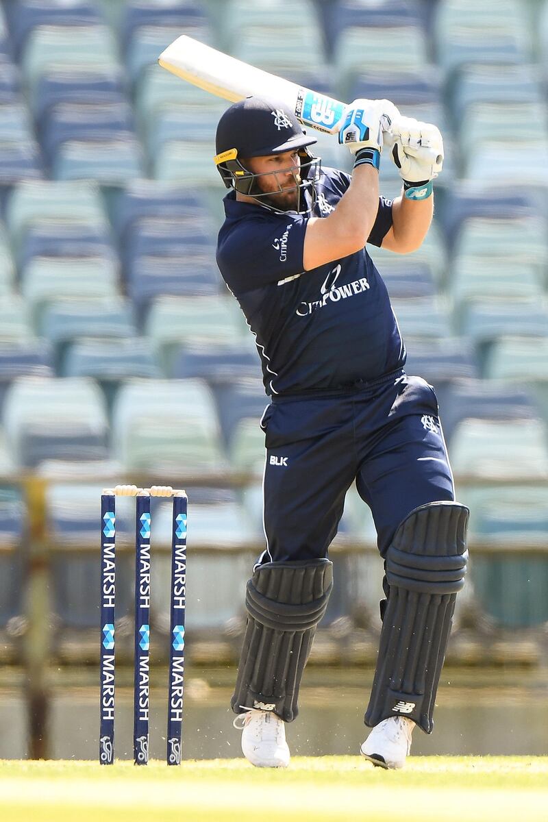 PERTH, AUSTRALIA - SEPTEMBER 23: Aaron Finch of Victoria plays a drive at WACA on September 23, 2019 in Perth, Australia. (Photo by Daniel Carson/Getty Images)