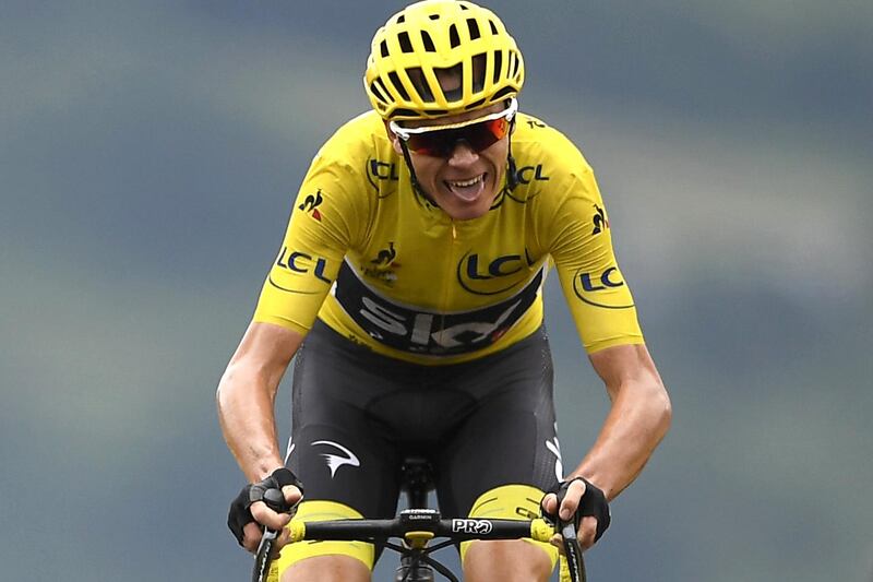 (FILES) In this file photo taken on July 13, 2017, Great Britain's Christopher Froome, wearing the overall leader's yellow jersey, rides towards the finish line at the end of the 214,5 km twelfth stage of the 104th edition of the Tour de France cycling race between Pau and Peyragudes. Chris Froome was cleared on July 2, 2018 of wrongdoing in his 'anti-doping' case which had cast a shadow over his participation in the Tour de France. "The Union Cycliste Internationale (UCI) confirms that the anti-doping proceedings involving Mr Christopher Froome have now been closed," cycling's ruling body announced. Team Sky's four-time Tour de France champion has been under a cloud since he was found to have twice the permissible amount of asthma drug Salbutamol in his system during September's Vuelta a Espana, which he won.

 / AFP / Lionel BONAVENTURE
