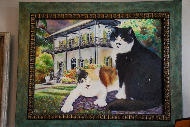 A painting of six-toed cats hangs in a hallway of the house. Photo: Adam Fagen